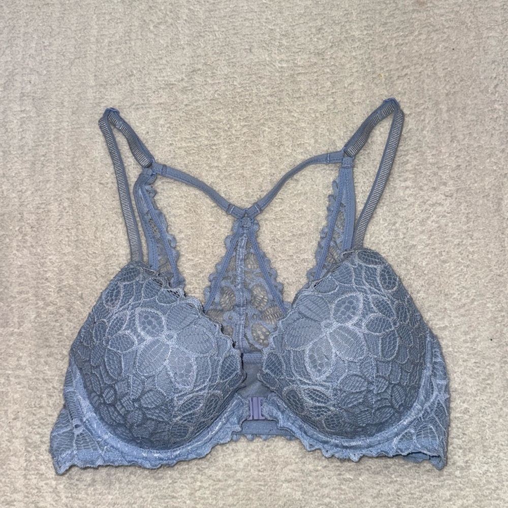 PINK Victorias Secret Blue Lace Back Bra